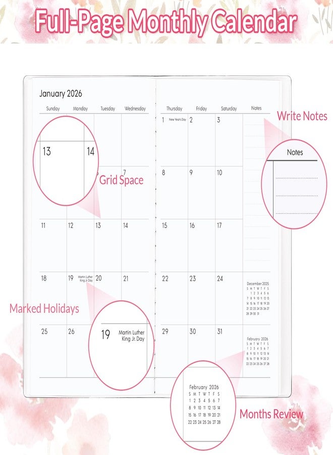Zuozee Pocket Calendar 2026-2027, Floral Pocket Calendar -3.7" x 6.7" - Runs from January 2026 until December 2027, Calendar Planner for Purse with PVC Cover for Planning, Organizing and Office - Image 2