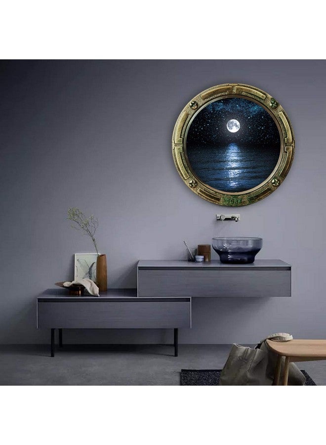 Boodecal 17 In X 17 In Moon Above Sea Night Dawn Scenery Series Porthole Fake Window Removable Wall Decals Swimming Sea Fish Waterproof Wall Stickers For Childrens Playroom Nursery Bathroom - Image 4