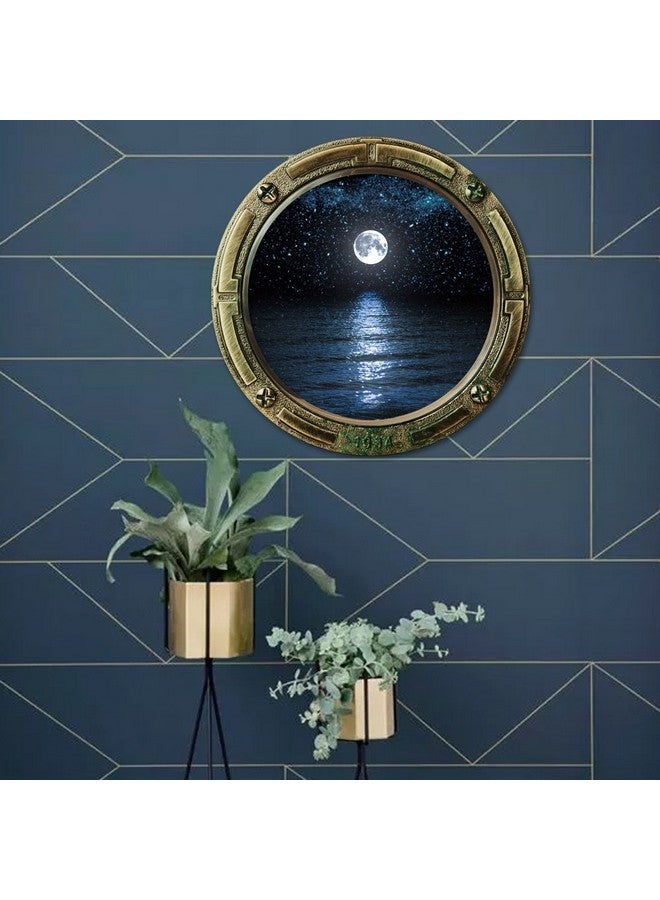 Boodecal 17 In X 17 In Moon Above Sea Night Dawn Scenery Series Porthole Fake Window Removable Wall Decals Swimming Sea Fish Waterproof Wall Stickers For Childrens Playroom Nursery Bathroom - Image 5
