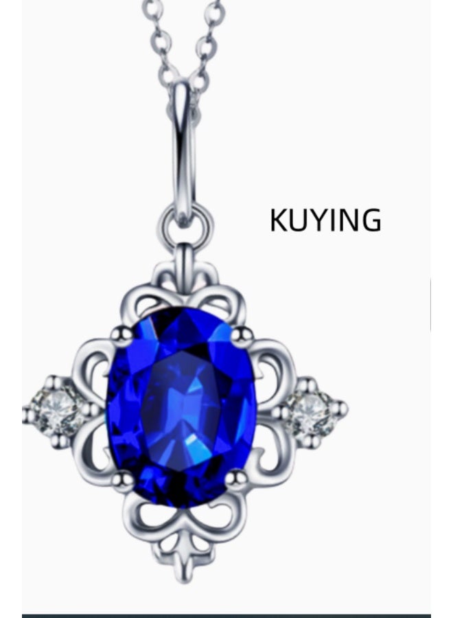 KUYING Korean Elegant Diamond Sapphire Pendant - Image 1