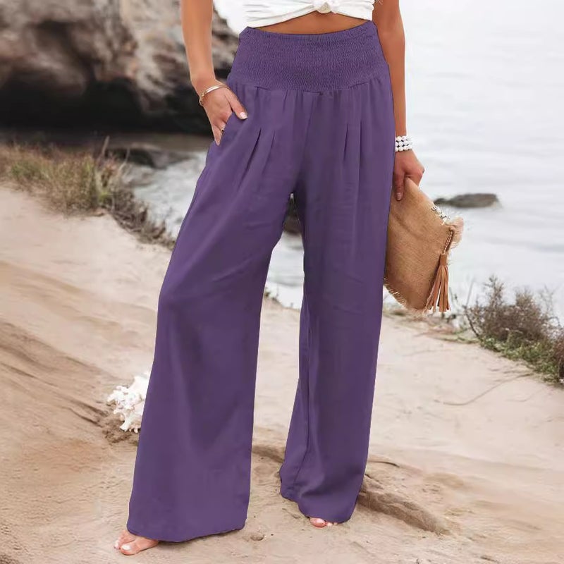 Women's Casual Linen Blend Wide Leg Pants - Image 2