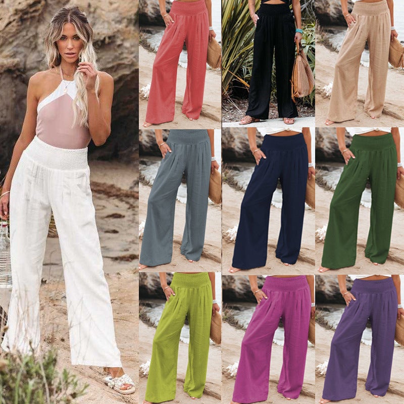 Women's Casual Linen Blend Wide Leg Pants - Image 1