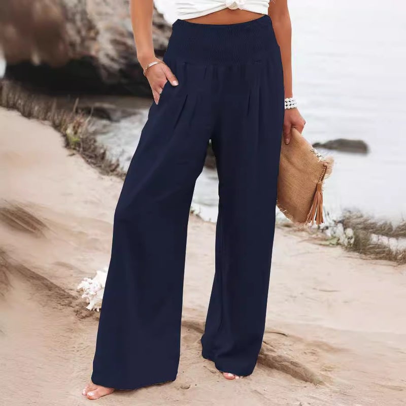 Women's Casual Linen Blend Wide Leg Pants - Image 4