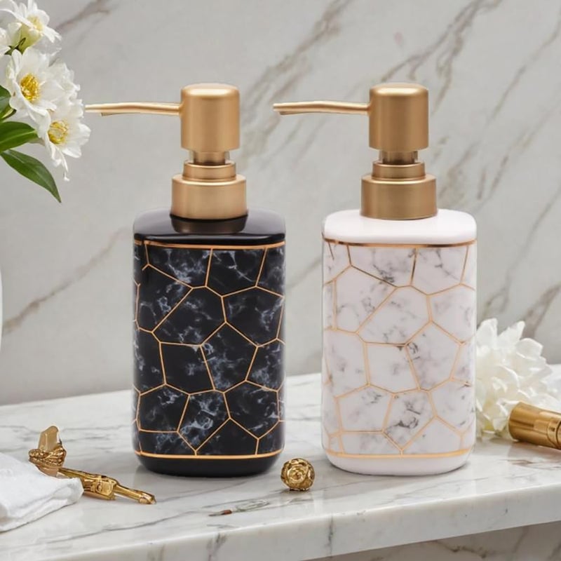 STORE 2508 Ceramic Liquid Handwash Soap Dispenser Pump For Bathroom/Kitchen - 250Ml (2 Pcs Black & White) - Image 1