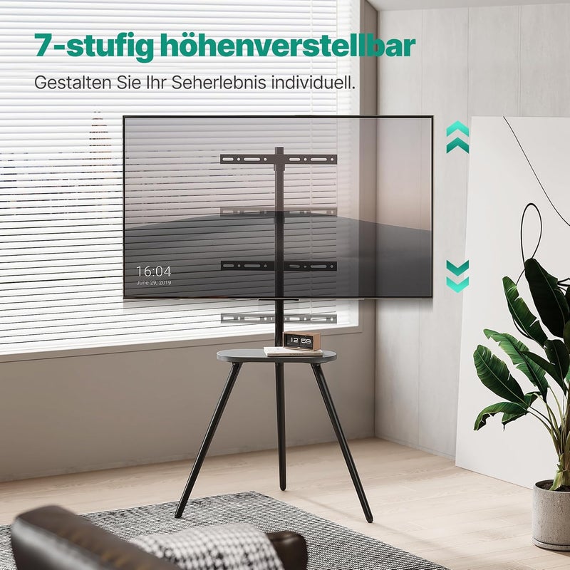 ECOTINY TV Stand for 43 to 65 Inch LCD LED OLED Screen up to 35 kg, Height Adjustable and Swivel, Portable TV Easel Wood with Wooden Tray, Max VESA 400 x 400 mm, Black Cast Iron - Image 3
