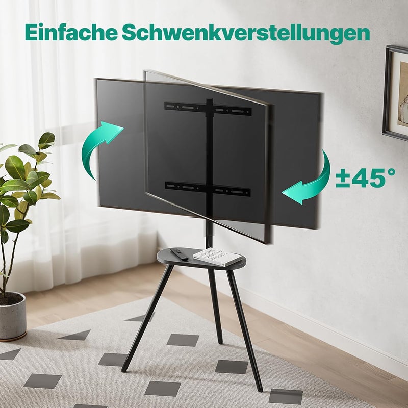 ECOTINY TV Stand for 43 to 65 Inch LCD LED OLED Screen up to 35 kg, Height Adjustable and Swivel, Portable TV Easel Wood with Wooden Tray, Max VESA 400 x 400 mm, Black Cast Iron - Image 4