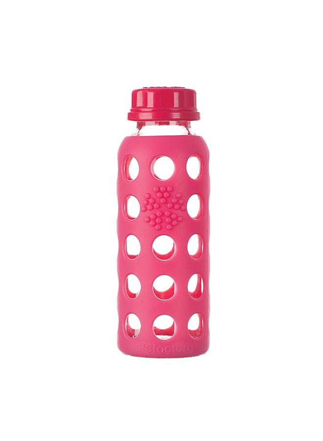lifefactory 9-Ounce BPA-Free Glass Water Bottle with Flat Cap and Silicone Sleeve, Raspberry - Image 1