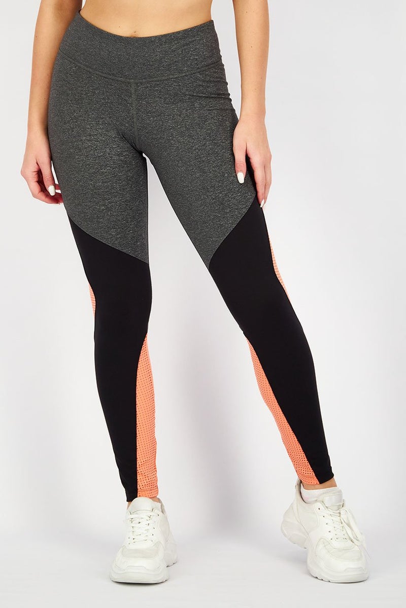 Reebok Women Sportswear Fit Training Leggings, Grey Heather and Coral - Image 1