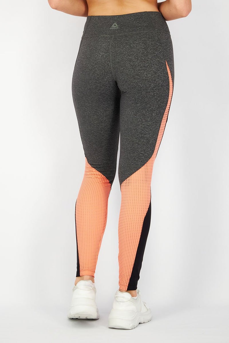 Reebok Women Sportswear Fit Training Leggings, Grey Heather and Coral - Image 2