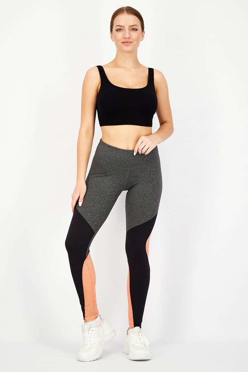 Reebok Women Sportswear Fit Training Leggings, Grey Heather and Coral - Image 4