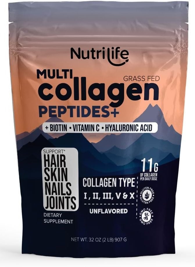 NutriLife ببتيدات الكولاجين المتعددة +، من حيوانات تتغذى على العشب، 32 أونصة - Image 1