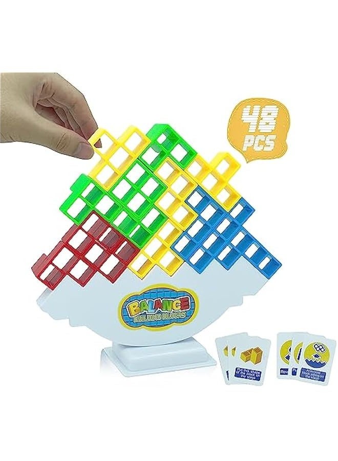 48-Piece Stack Attack Board Funny Family Games for Kids and Adults,Tetra Tower Balance Stacking Game - Parties, Travel, Team Toys Building Block,Let The Good Times Last! - Image 1