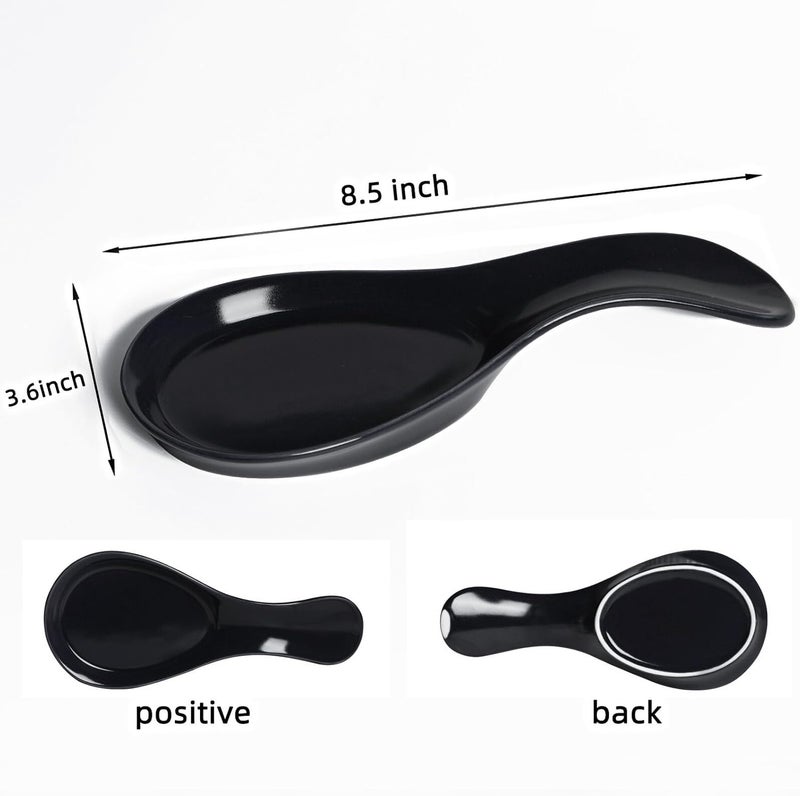 GDCZ Porcelain Spoon Rest Large Spoon Holder Utensil Rest for Kitchen Counter Stove Top, Black - Image 2