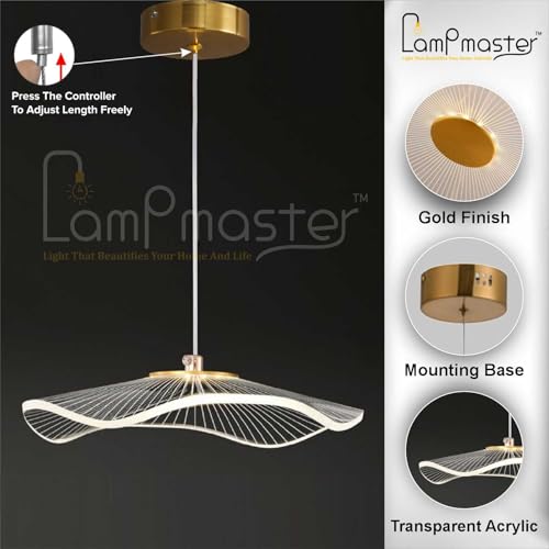 Lamp master Crystal Wave Pendant Light | Modern Acrylic Chandelier with Antique Gold Finish | Elegant Wave Design Hanging Light for Living Room, Bedroom, Dining Room & Hall, Restaurants Ceiling Lamp - Image 4
