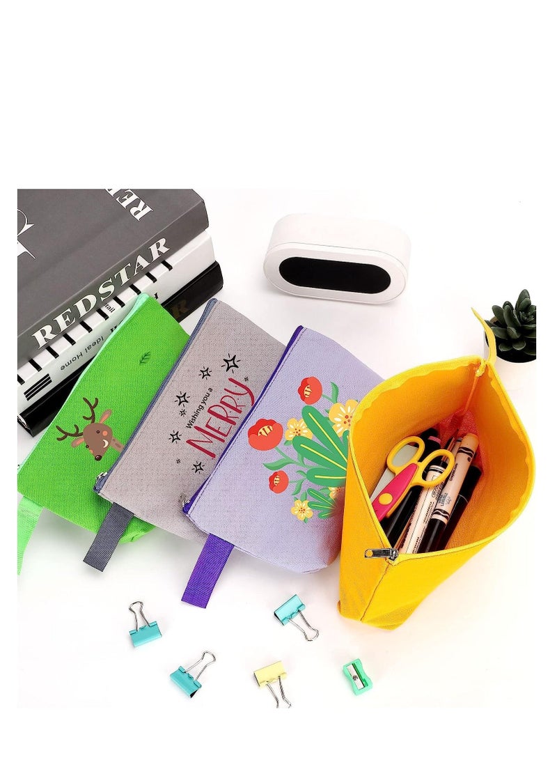 الأزرق جي دبليو Cotton Canvas Makeup Bag with Bottom and Strap Multi-Purpose Cosmetic Zipper Travel Toiletry Pouch Blank DIY Craft Pencil for Women Girls Teens 10 Pieces - Image 4