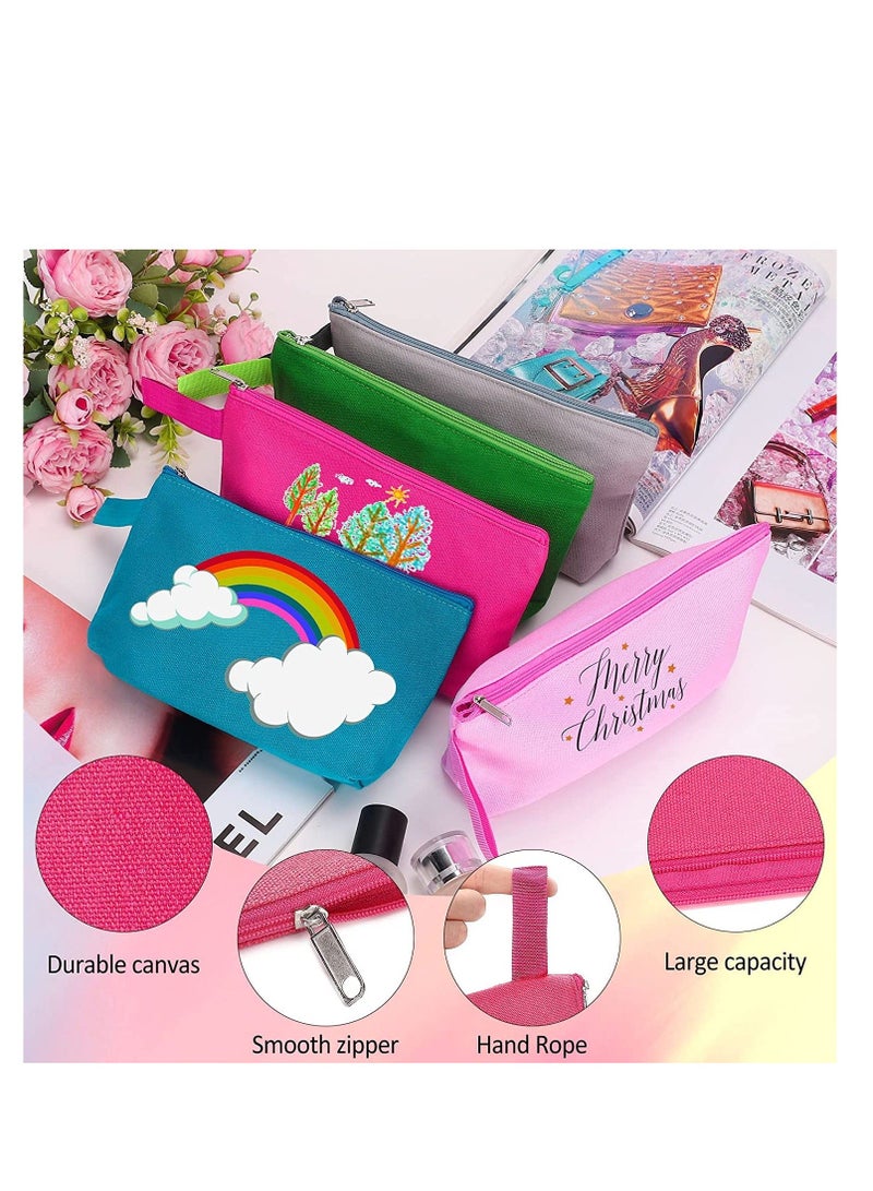 الأزرق جي دبليو Cotton Canvas Makeup Bag with Bottom and Strap Multi-Purpose Cosmetic Zipper Travel Toiletry Pouch Blank DIY Craft Pencil for Women Girls Teens 10 Pieces - Image 3