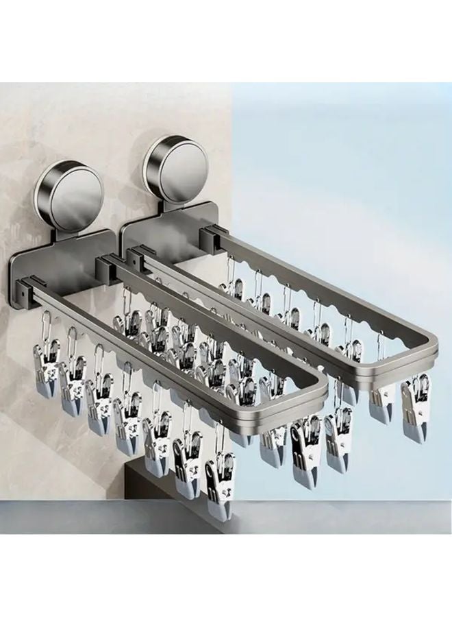 2pcs Black Heavy Duty Aluminum Suction Cup Drying Rack With 12 Clips - Image 5