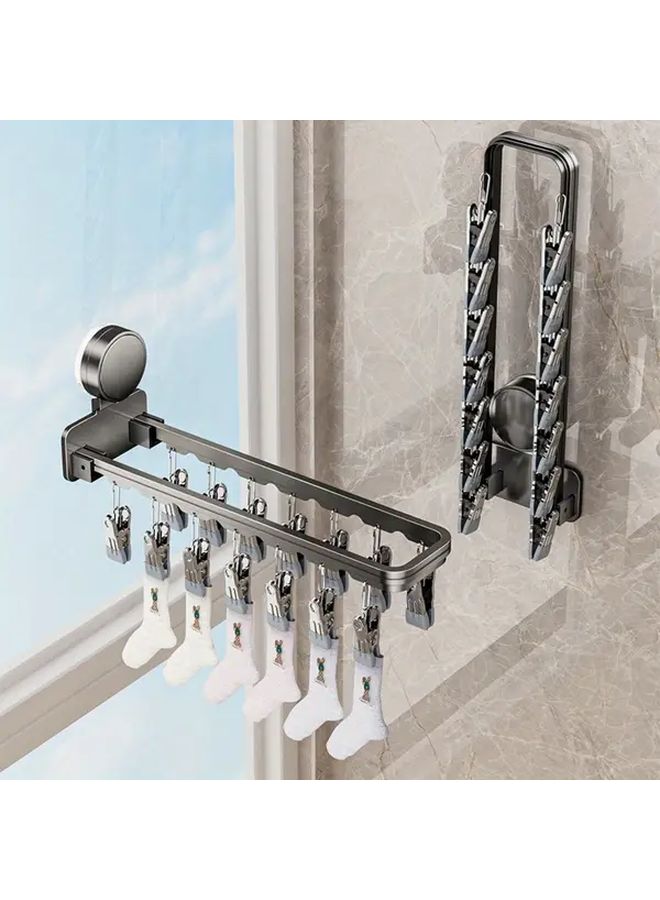 2pcs Black Heavy Duty Aluminum Suction Cup Drying Rack With 12 Clips - Image 2