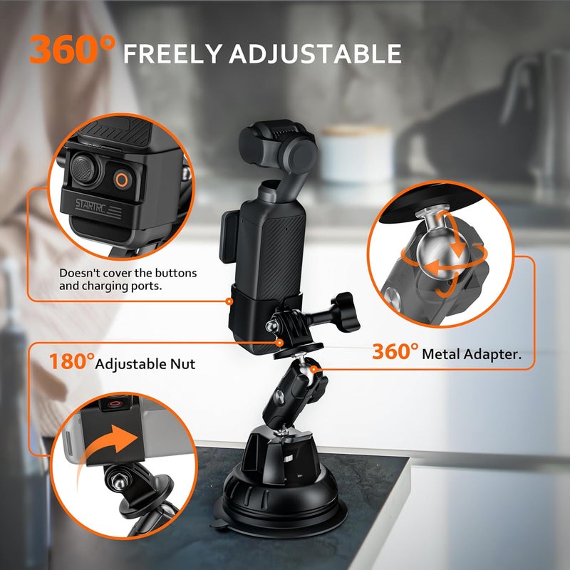 Tomat Pocket 4 Suction Cup Mount, Car Mount Windshield Window Dash Holder Kit with Expansion Adapter for DJI Osmo Pocket 4&3 Accessories - Image 4