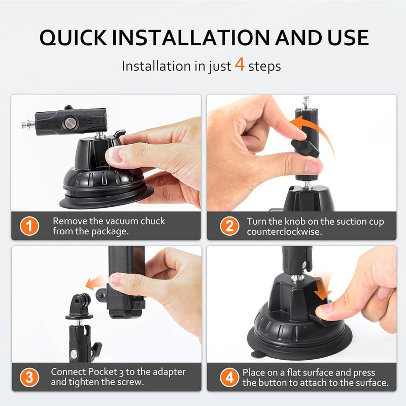 Tomat Pocket 4 Suction Cup Mount, Car Mount Windshield Window Dash Holder Kit with Expansion Adapter for DJI Osmo Pocket 4&3 Accessories - Image 5