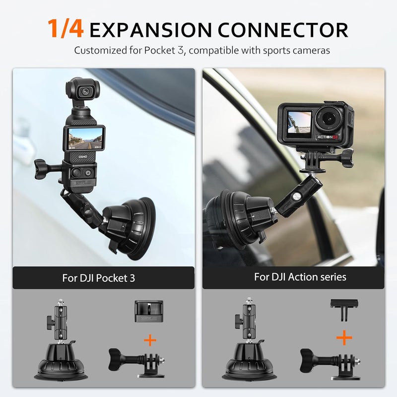 Tomat Pocket 4 Suction Cup Mount, Car Mount Windshield Window Dash Holder Kit with Expansion Adapter for DJI Osmo Pocket 4&3 Accessories - Image 3