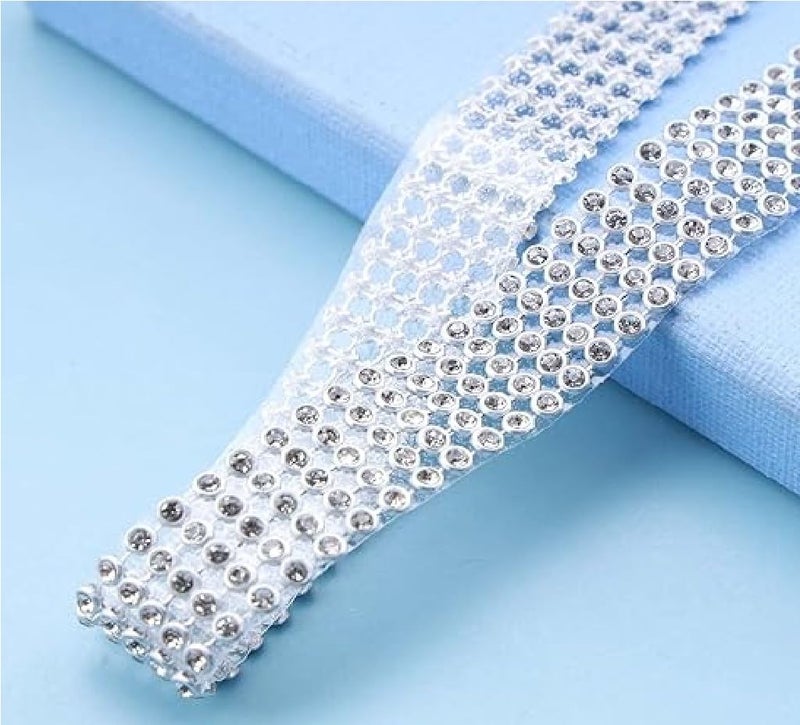 Generic Rhinestone Diamante Mesh Ribbon Trim Sparkling Crystals Decoration for Jewellery Making and Art Crafts Silver Diamond 24 LineX125 Meter  - Image 1