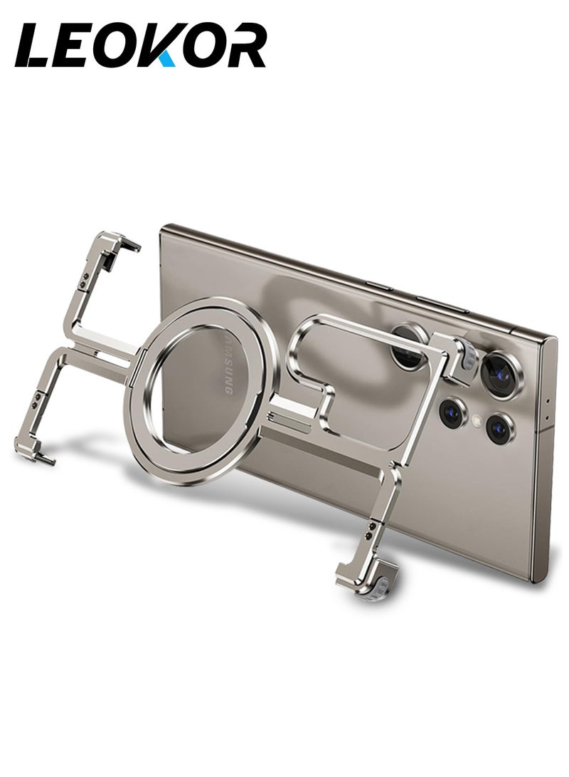 LEOKOR Metal Frameless Phone Case,Sleek Minimalist Protective Shock Absorption,Aerospace Grade Aluminum Shells,Built-in Kickstand Phone Cover,for Samsung Galaxy S24 Ultra Frameless Case(Natural Titanium) - Image 1