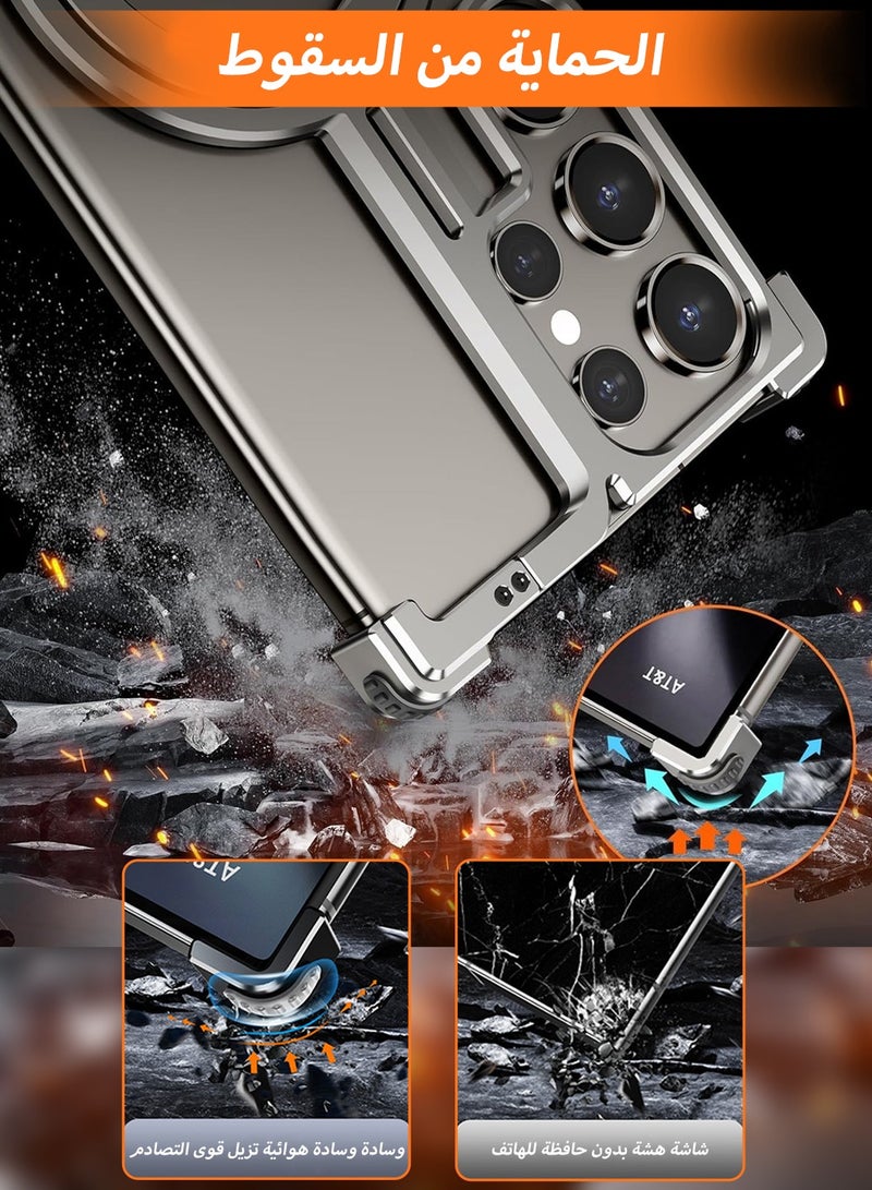 LEOKOR Metal Frameless Phone Case,Sleek Minimalist Protective Shock Absorption,Aerospace Grade Aluminum Shells,Built-in Kickstand Phone Cover,for Samsung Galaxy S24 Ultra Frameless Case(Natural Titanium) - Image 3