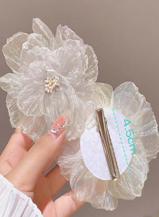 Quupy 3Pcs Organza Flower Hair Clips Flower Hairpins Floral Barrette Hair Clips Hawaiian Hair Accessories for Women Girls Vacation Beach Party (Random Color) - Image 3