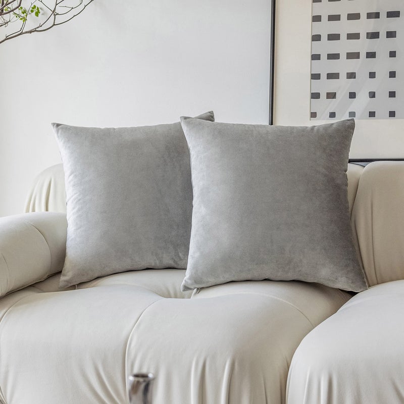 Demetex Grey Pillow Covers 26x26 Soft Velvet Throw Pillow Cases Square Decorative Plush Euro Shams Pillowcases for Living Room Sofa Couch Bed Set of 2 26 x 26 inch Silver