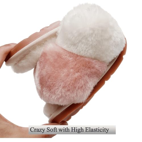 Crazy Lady Women's Fuzzy Fluffy House Slippers Cute Plush Memory Foam Shoes Cross Band Indoor Outdoor Open Toe Sandals(06/White, 5.5-6.5) - Image 5