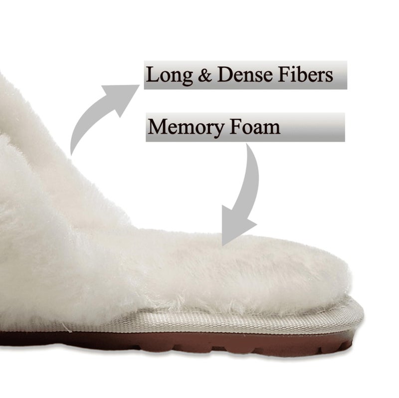 Crazy Lady Women's Fuzzy Fluffy House Slippers Cute Plush Memory Foam Shoes Cross Band Indoor Outdoor Open Toe Sandals(06/White, 5.5-6.5) - Image 4