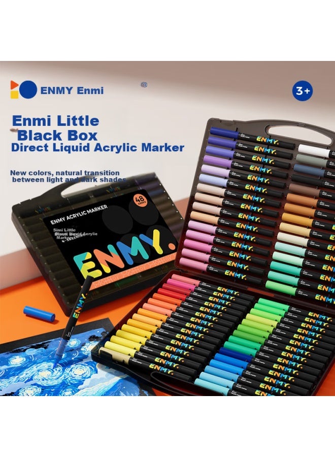 Enmy Mini Black Box Direct Liquid 48 Colors Acrylic Marker Pen Non-transparent Color Stackable Color Pen Art Special Soft Head Elementary School Students Painting Pen Watercolor Pen Children's Paintin