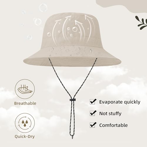 Durio Waterproof Bucket Hats for Woman UPF 50+ Sun Hat UV Protection Packable Rain Hats for Women Lightweight Hiking Hat Beige One Size - Image 5