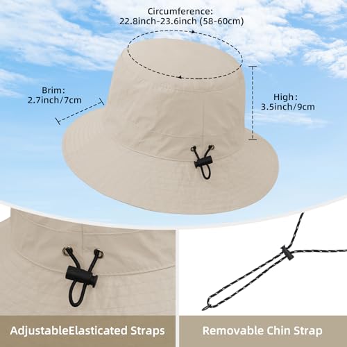 Durio Waterproof Bucket Hats for Woman UPF 50+ Sun Hat UV Protection Packable Rain Hats for Women Lightweight Hiking Hat Beige One Size - Image 3