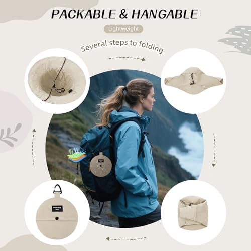 Durio Waterproof Bucket Hats for Woman UPF 50+ Sun Hat UV Protection Packable Rain Hats for Women Lightweight Hiking Hat Beige One Size - Image 4