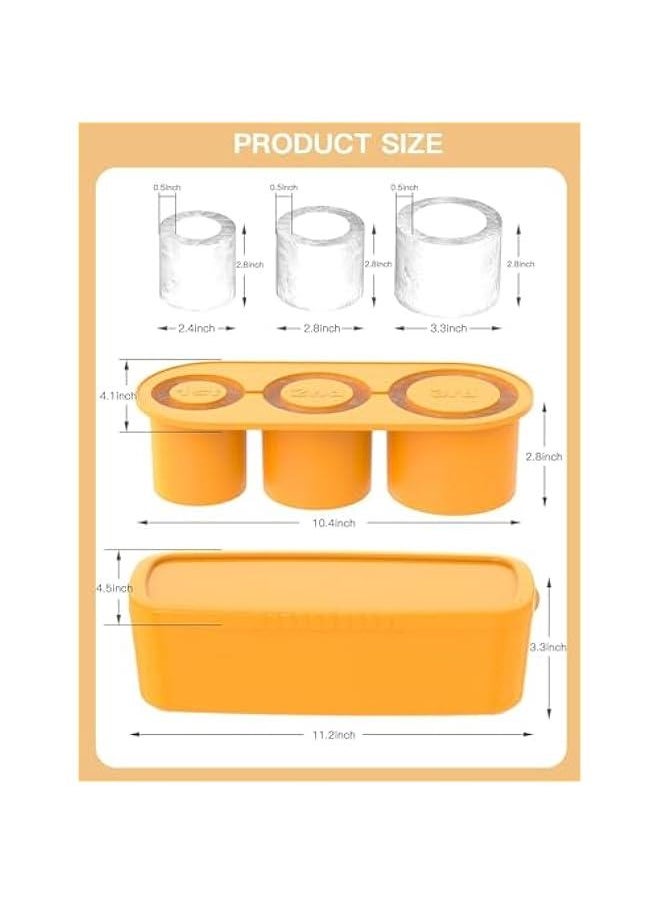 HOOKOR - Durku Ice Cube Tray for Tumbler Cup,3 Pcs Silicone Cylinder Ice Mold with Lid and Bin for Freezer,for Chilling Drink,Juice,Whiskey,Cocktail,Coffee,Easy Fill and Release Ice Maker,Summer Gifts (Yello - Image 1