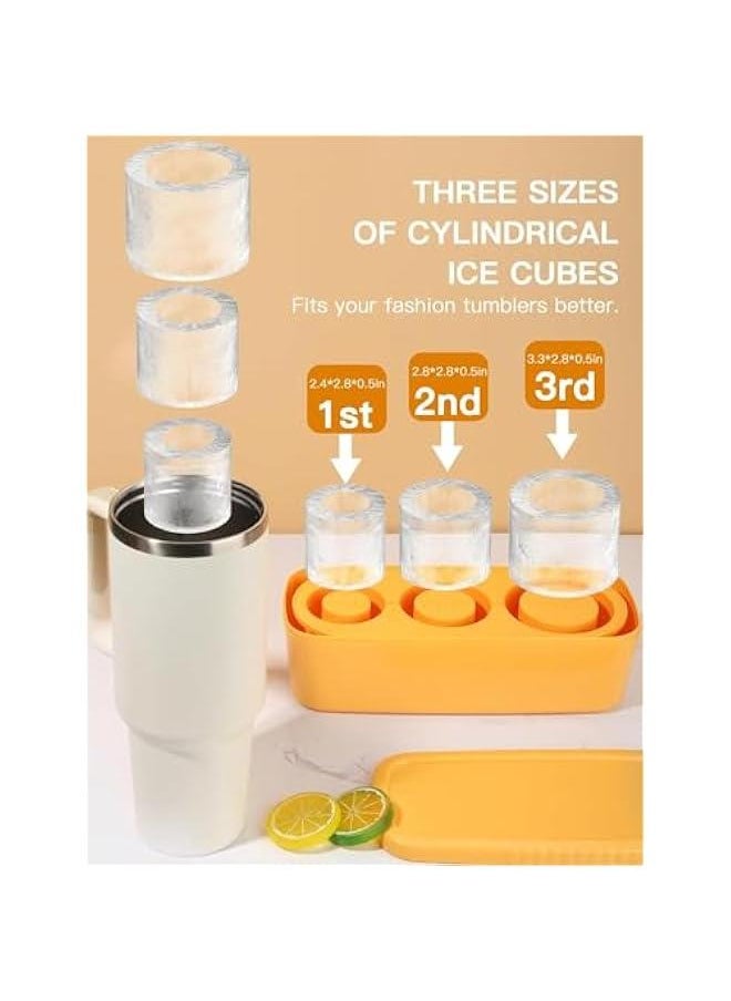 HOOKOR - Durku Ice Cube Tray for Tumbler Cup,3 Pcs Silicone Cylinder Ice Mold with Lid and Bin for Freezer,for Chilling Drink,Juice,Whiskey,Cocktail,Coffee,Easy Fill and Release Ice Maker,Summer Gifts (Yello - Image 1