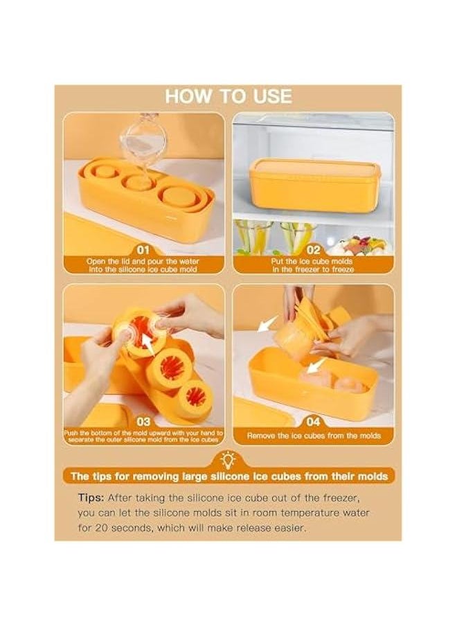 HOOKOR - Durku Ice Cube Tray for Tumbler Cup,3 Pcs Silicone Cylinder Ice Mold with Lid and Bin for Freezer,for Chilling Drink,Juice,Whiskey,Cocktail,Coffee,Easy Fill and Release Ice Maker,Summer Gifts (Yello - Image 1