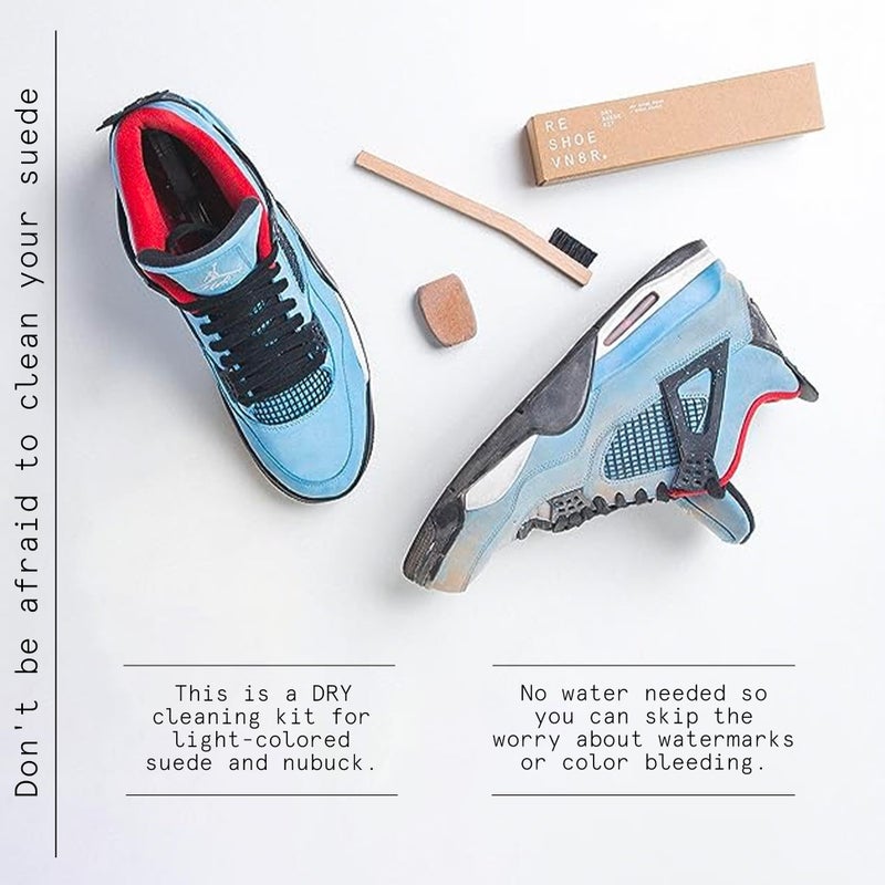 Reshoevn8r Dry Suede Kit - Sneaker Cleaner & Shoe Care for Light-Colored Nubuck & Suede Shoes - Gently Removes Marks, Spots, & Scuffs - 1 Cleaning Brush & 1 Eraser - Image 5