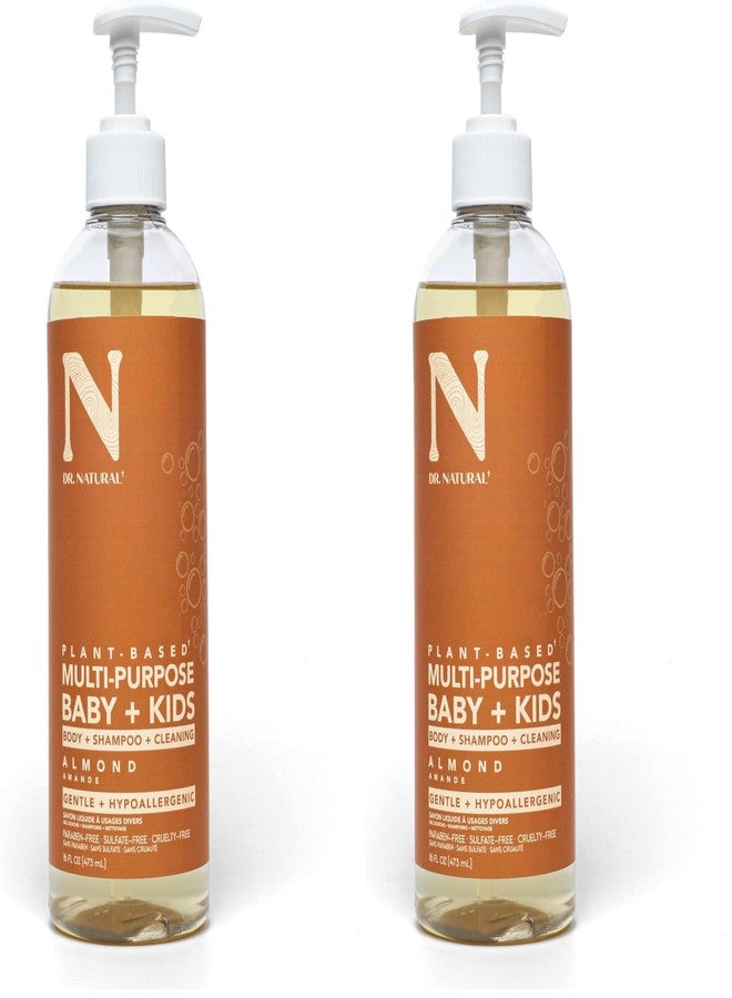 Dr. Natural Multi-Purpose Baby Plus Kids Soap - Body Wash and Shampoo - Gentle Soap with Shea Butter - Newborn Safe - Almond - 16 oz (Pack of 2 - Image 1