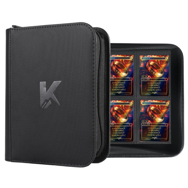 KUOOKING 336 Card Binder, 4-Pocket Zipper Binder for Trading Cards, Side Loading Water-Resistant Album for MTG, TCG & Sports Cards (Black) - Image 1