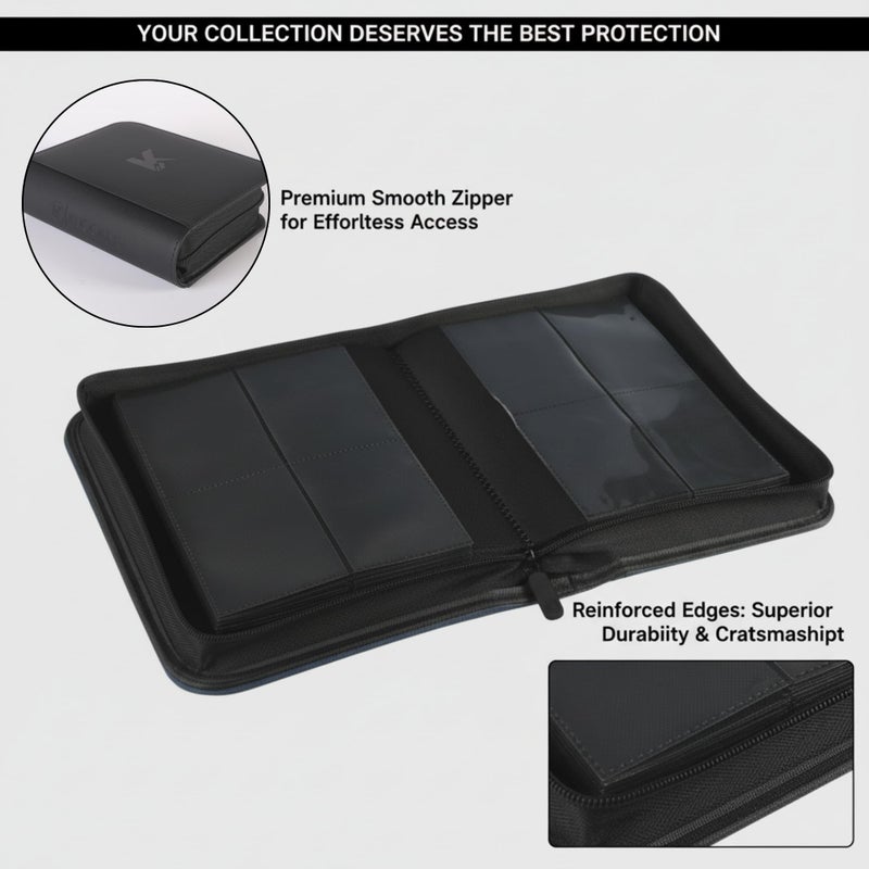 KUOOKING 336 Card Binder, 4-Pocket Zipper Binder for Trading Cards, Side Loading Water-Resistant Album for MTG, TCG & Sports Cards (Black) - Image 4
