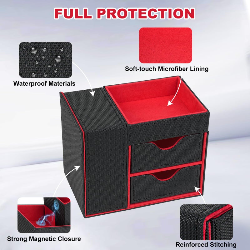 Jaffzora Dice Tray & Dice Roller Tower, Magnetic Dice Storage Box for Rolling, 3 in 1 Leather Dice Organizer Holder Fits for Dungeons & Dragons, MTG DM and Player, Black & Red - Image 4