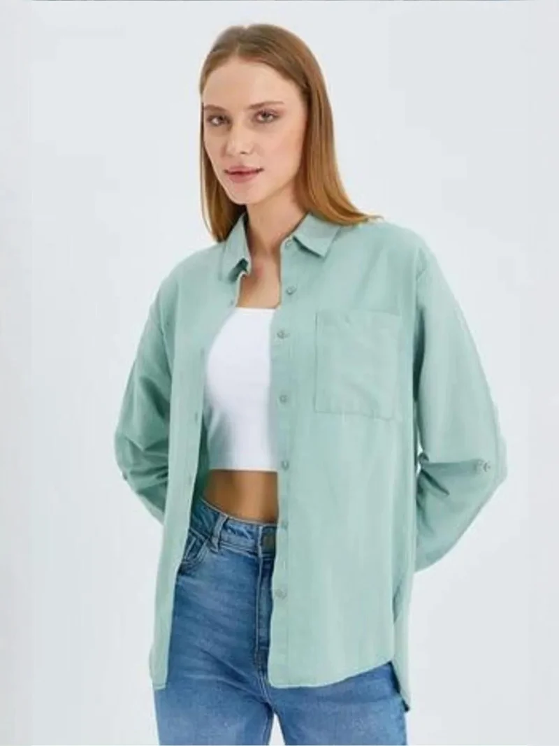 MixRay Mixray Long Sleeve Button-Up Shirt with Pocket