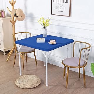 JISEN JISEN Cocktail Square Table Top Cover Spandex Fitted Stretchable Tablecloth Topper Cap 34x34 Inch E-Royal Blue - Image 1
