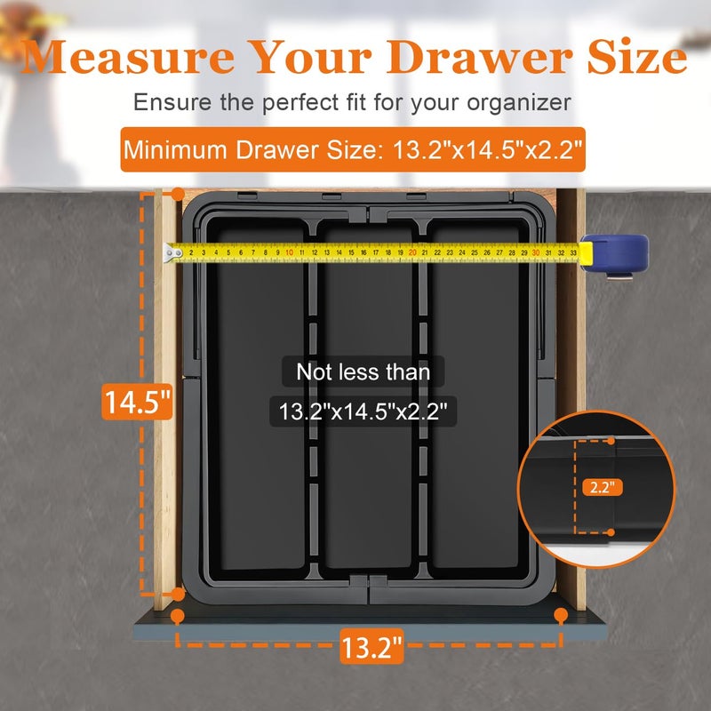 Spaclear Large Utensil Drawer Organizer Expandable Silverware Organizer for Kitchen Drawer Adjustable Cooking Utensil Holder Cutlery Flatware Tray Spatula Tools Gadgets Storage Dividers Plastic Black - Image 5