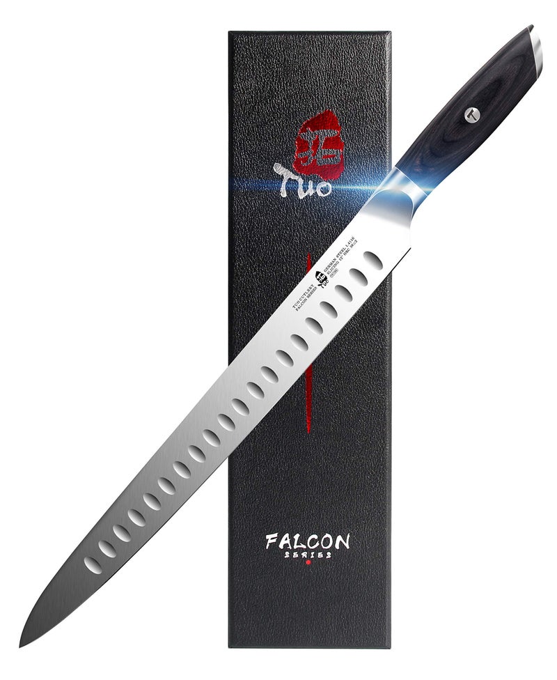 TUO Turkey Brisket Knife 12 Inch Slicing Knife High Carbon 14116 German Steel Ergonomic Pakkawood Handle with Gift Packaging  Falcon Series