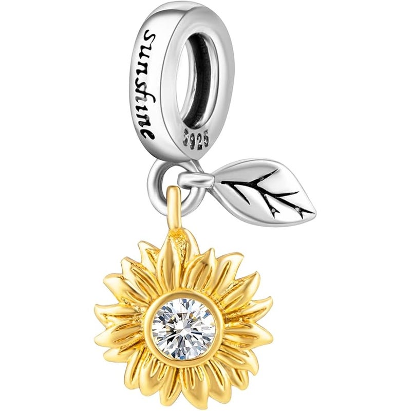 Dream Land Sunflower Rose Love Heart Charms for Bracelets, 925 Sterling Silver Travel Bead Dangle Charms for Charm Bracelets and Necklaces Birthday Mothers Valentines Day Jewelry Gifts for Women - Image 1