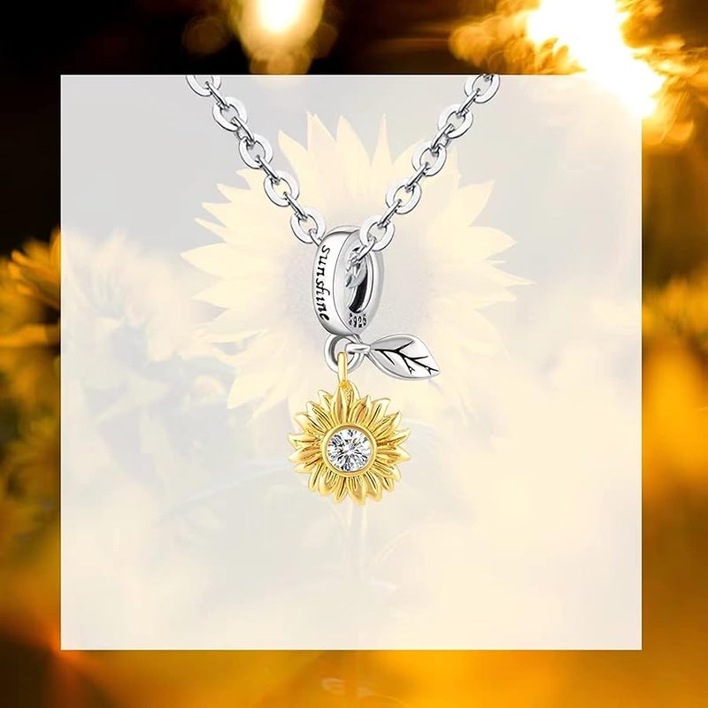 Dream Land Sunflower Rose Love Heart Charms for Bracelets, 925 Sterling Silver Travel Bead Dangle Charms for Charm Bracelets and Necklaces Birthday Mothers Valentines Day Jewelry Gifts for Women - Image 3